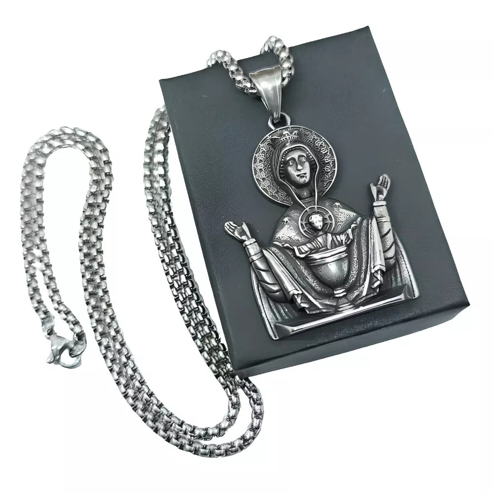 Collar con Medalla de Oración a la Virgen María de Acero Inoxidable, Cadena de Protección Católica