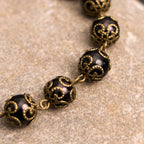 Pulsera de Rosario con Medalla y Crucifijo de San Benito en Estilo Retro Negro
