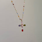 Collar con Colgante de Cruz de 12 Piedras Preciosas