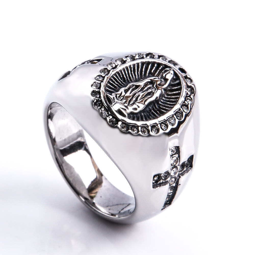 Anillo de Acero Inoxidable de la Virgen María, Signo de Cruz, Anillos Católicos para Joyería Religiosa