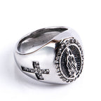 Anillo de Acero Inoxidable de la Virgen María, Signo de Cruz, Anillos Católicos para Joyería Religiosa