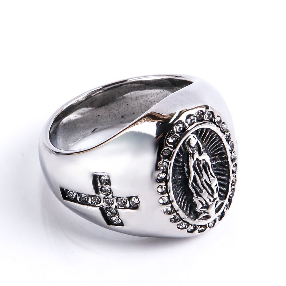 Anillo de Acero Inoxidable de la Virgen María, Signo de Cruz, Anillos Católicos para Joyería Religiosa