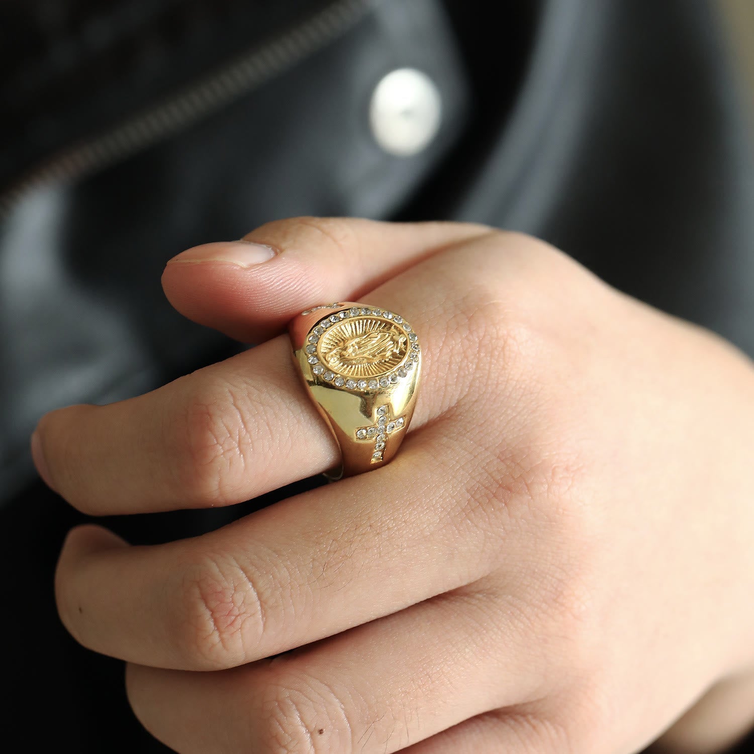 Anillo de Acero Inoxidable de la Virgen María, Signo de Cruz, Anillos Católicos para Joyería Religiosa
