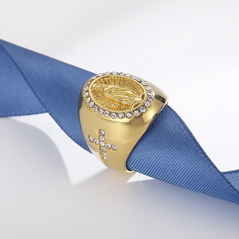 Anillo de Acero Inoxidable de la Virgen María, Signo de Cruz, Anillos Católicos para Joyería Religiosa