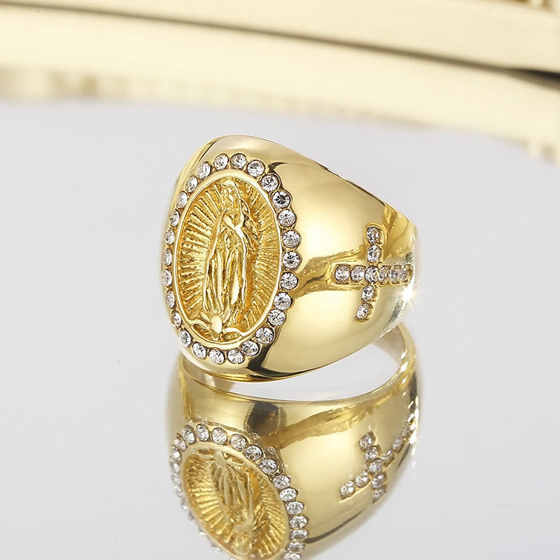 Anillo de Acero Inoxidable de la Virgen María, Signo de Cruz, Anillos Católicos para Joyería Religiosa
