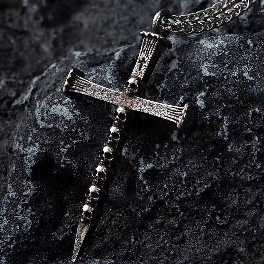 Collar de Colgante de Cruz de Calavera de Acero de Titanio