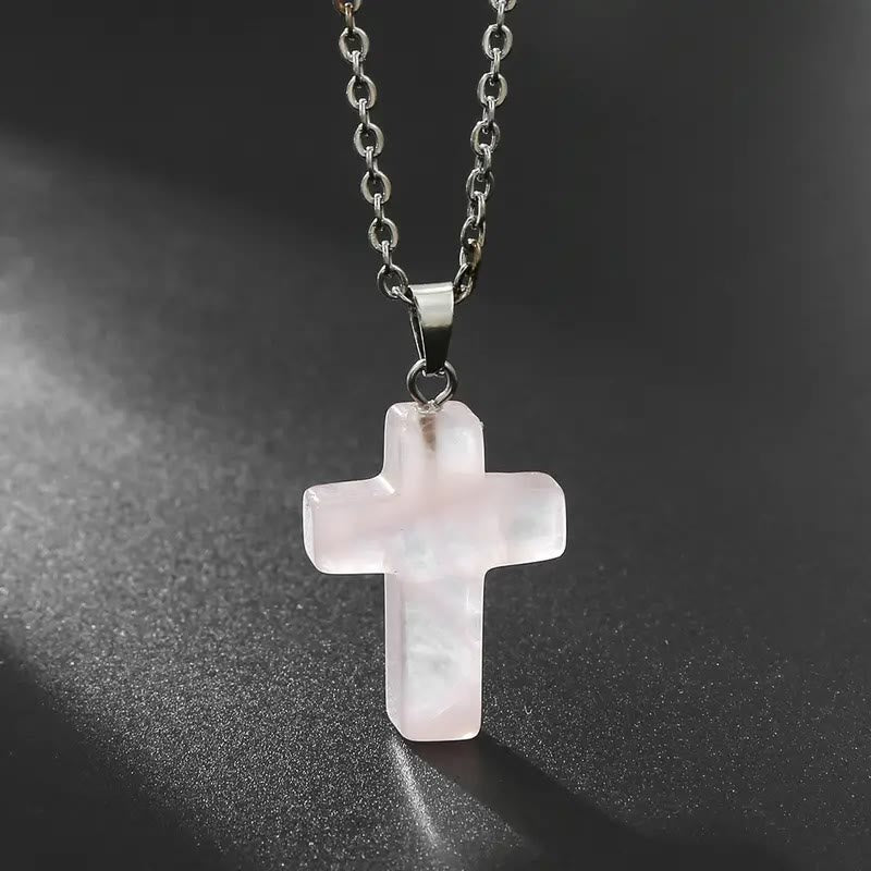 Colgante de Cruz de Piedra Natural con Gemas