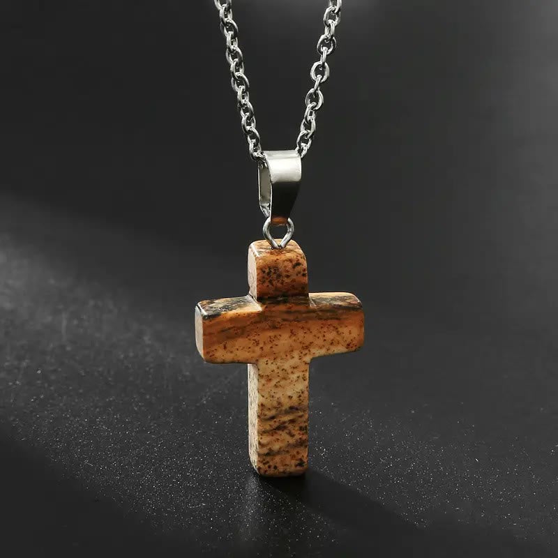 Collar de Colgante de Piedra Natural con Cruz de Gemas