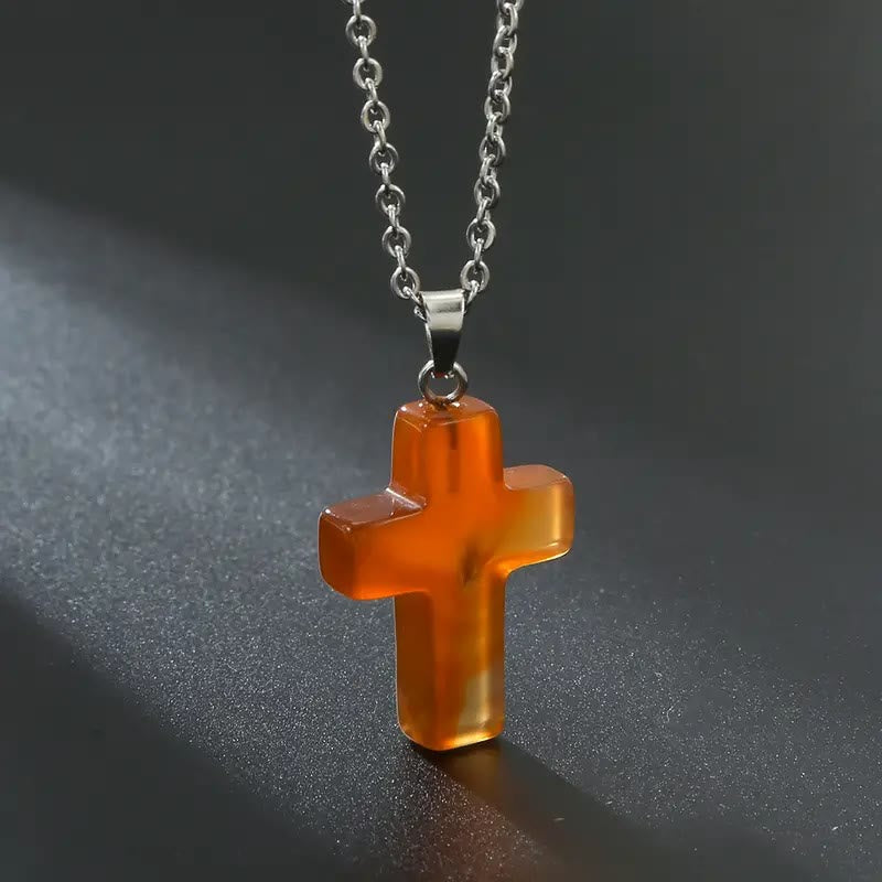 Collar de Colgante de Piedra Natural con Cruz de Gemas