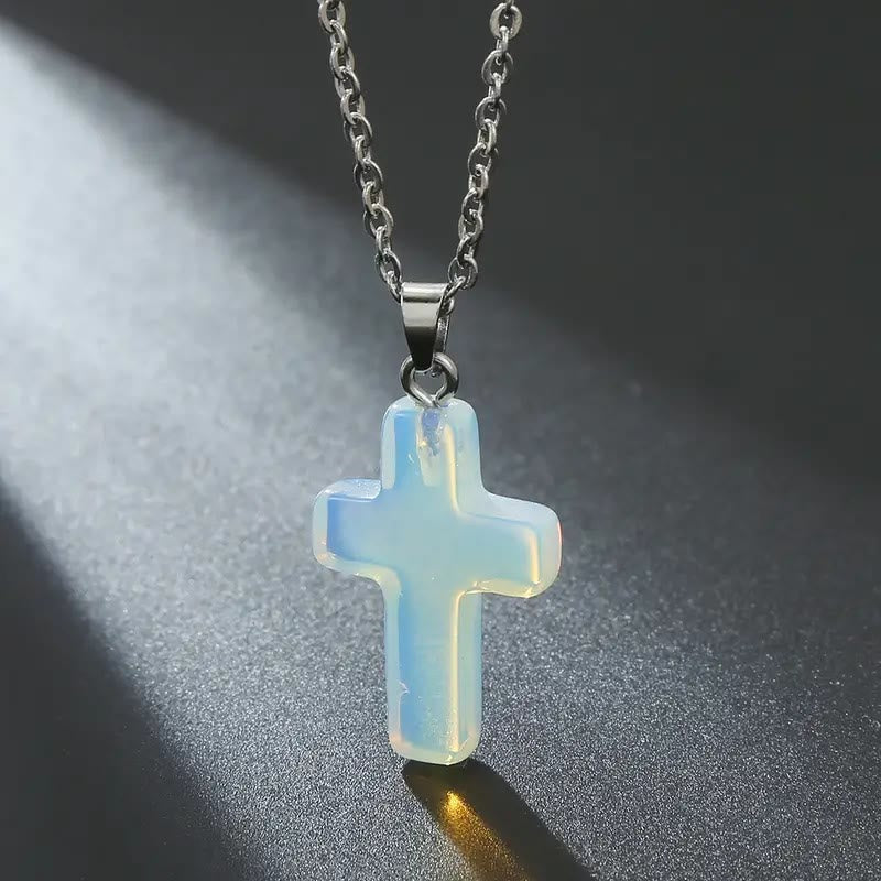 Colgante de Cruz de Piedra Natural con Gemas