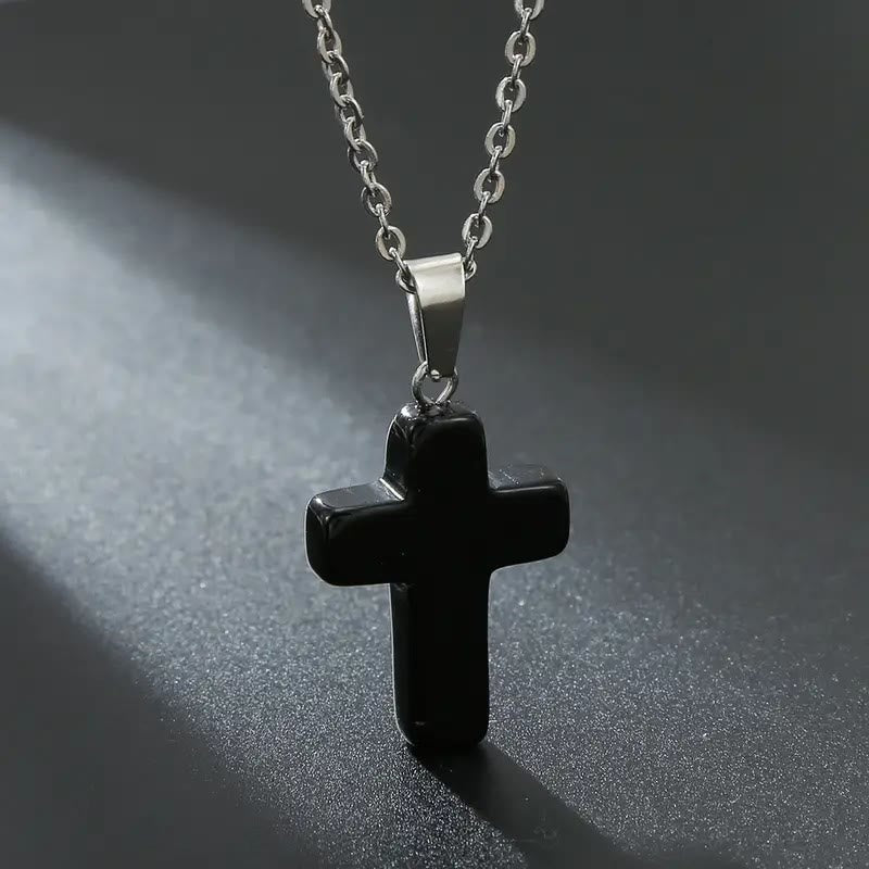 Collar de Colgante de Piedra Natural con Cruz de Gemas