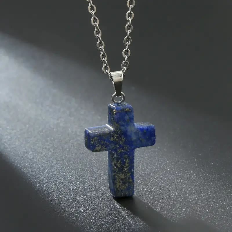 Collar de Colgante de Piedra Natural con Cruz de Gemas