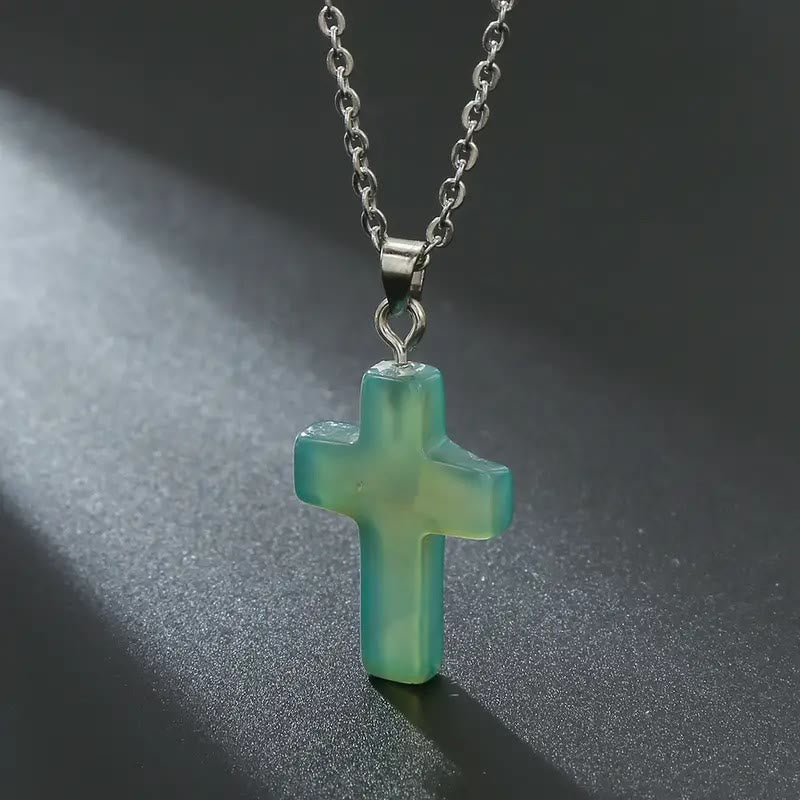 Collar de Colgante de Piedra Natural con Cruz de Gemas