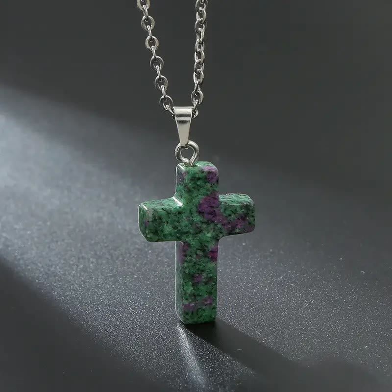 Collar de Colgante de Piedra Natural con Cruz de Gemas