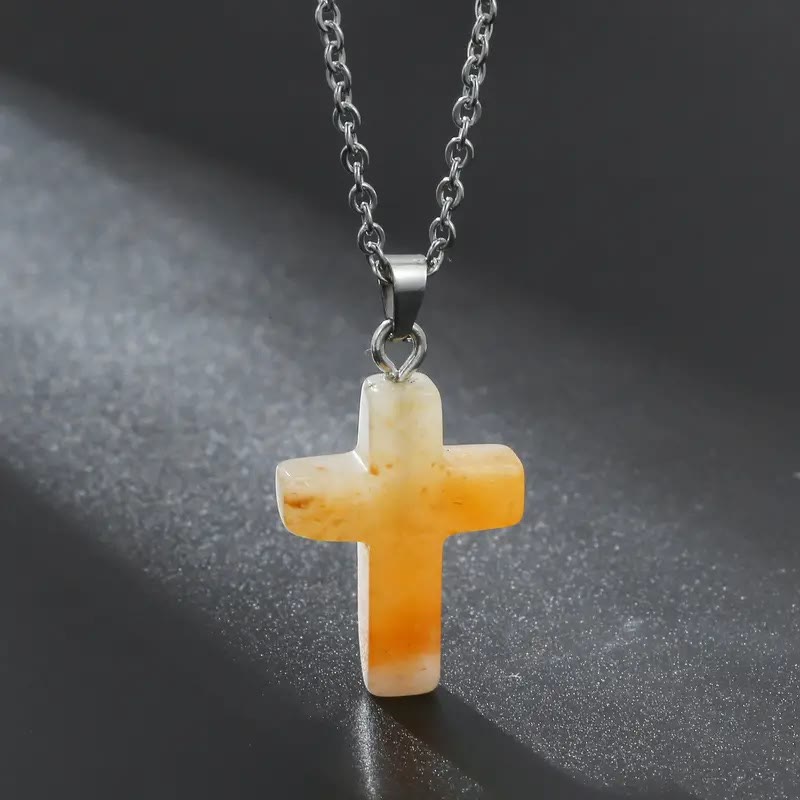 Collar de Colgante de Piedra Natural con Cruz de Gemas