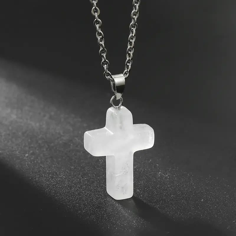 Collar de Colgante de Piedra Natural con Cruz de Gemas