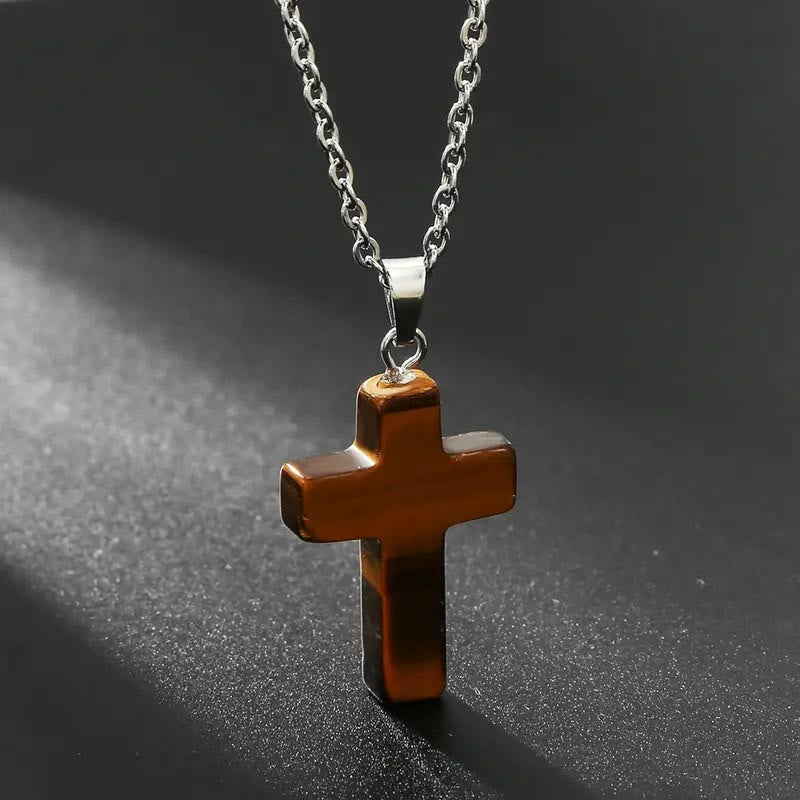 Collar de Colgante de Piedra Natural con Cruz de Gemas