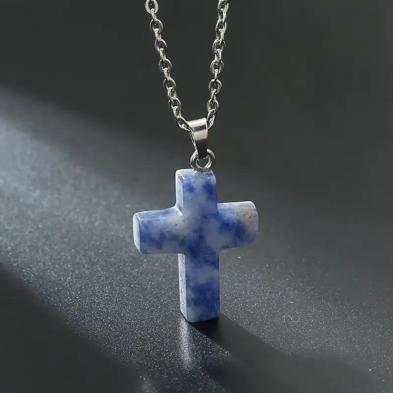 Collar de Colgante de Piedra Natural con Cruz de Gemas