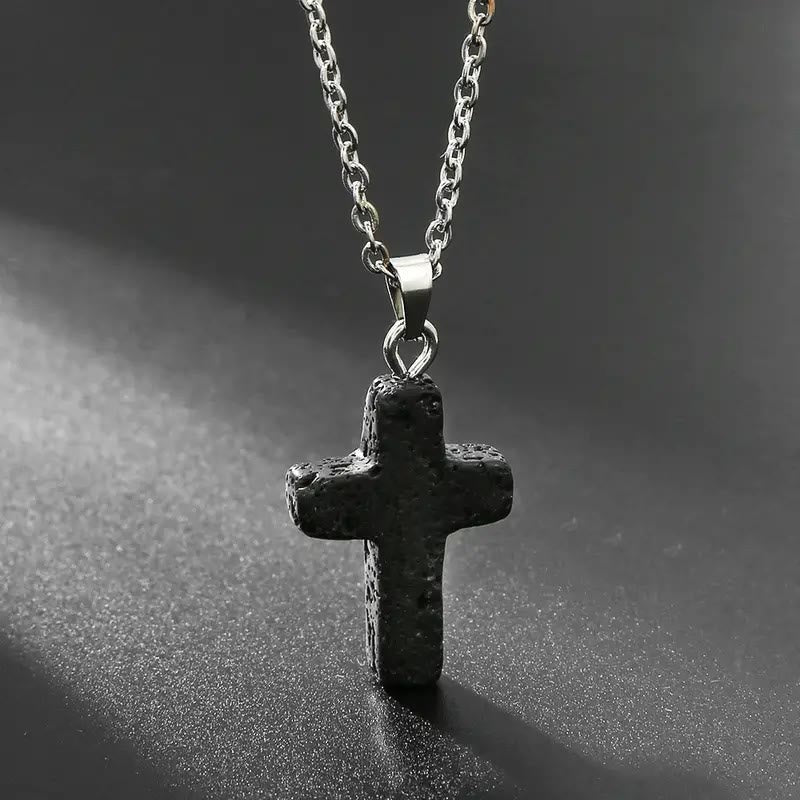 Colgante de Cruz de Piedra Natural con Gemas