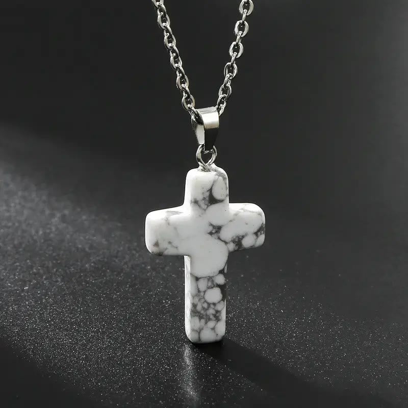 Collar de Colgante de Piedra Natural con Cruz de Gemas