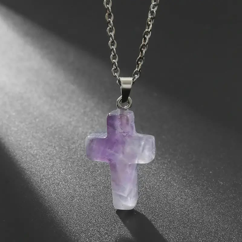 Colgante de Cruz de Piedra Natural con Gemas