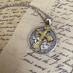 Collar de Colgante de Moneda Cruz de Doble Cara Vintage