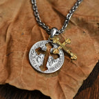 Collar de Colgante de Moneda Cruz de Doble Cara Vintage
