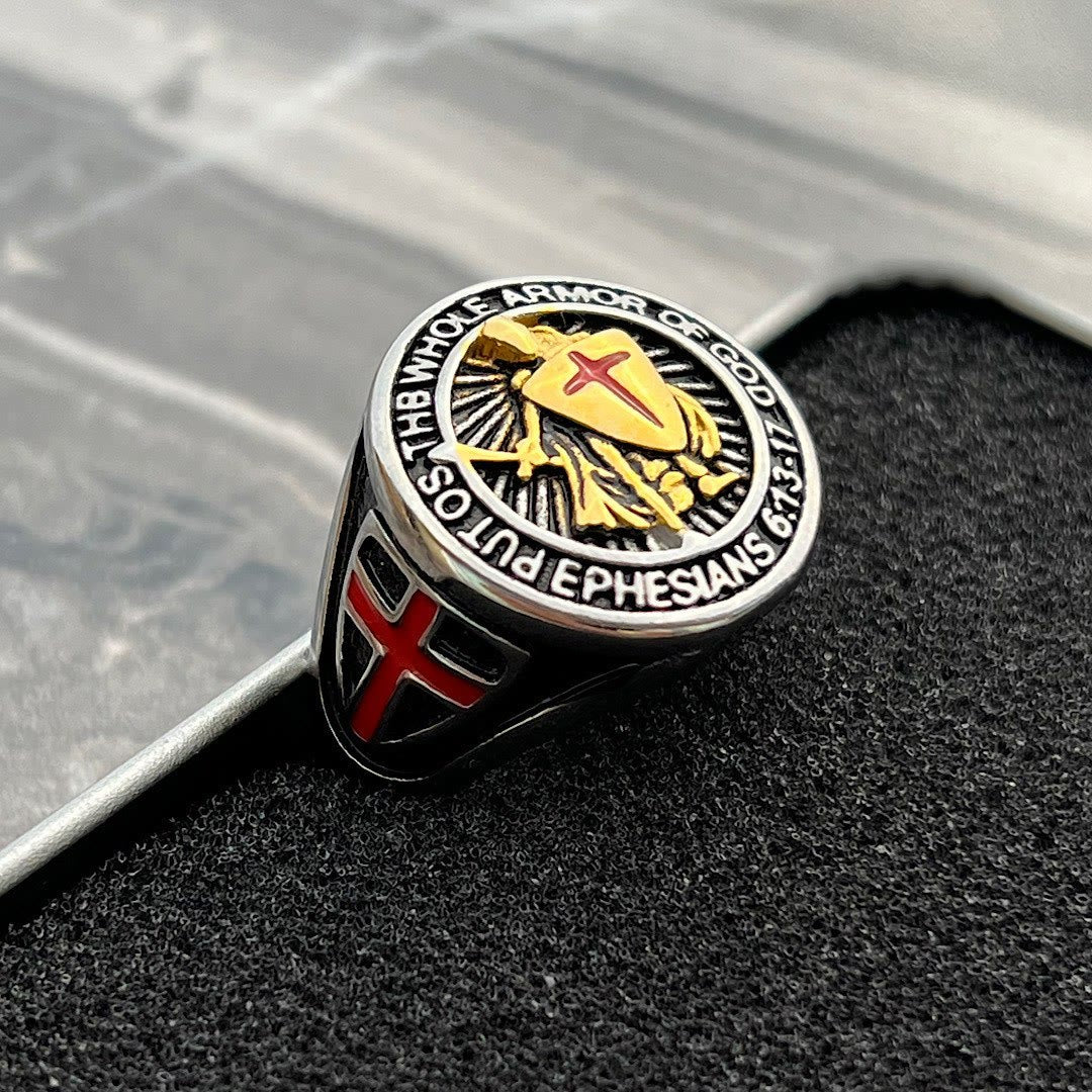 Anillo de Titanio con Escudo de Protección de Armadura de Caballero