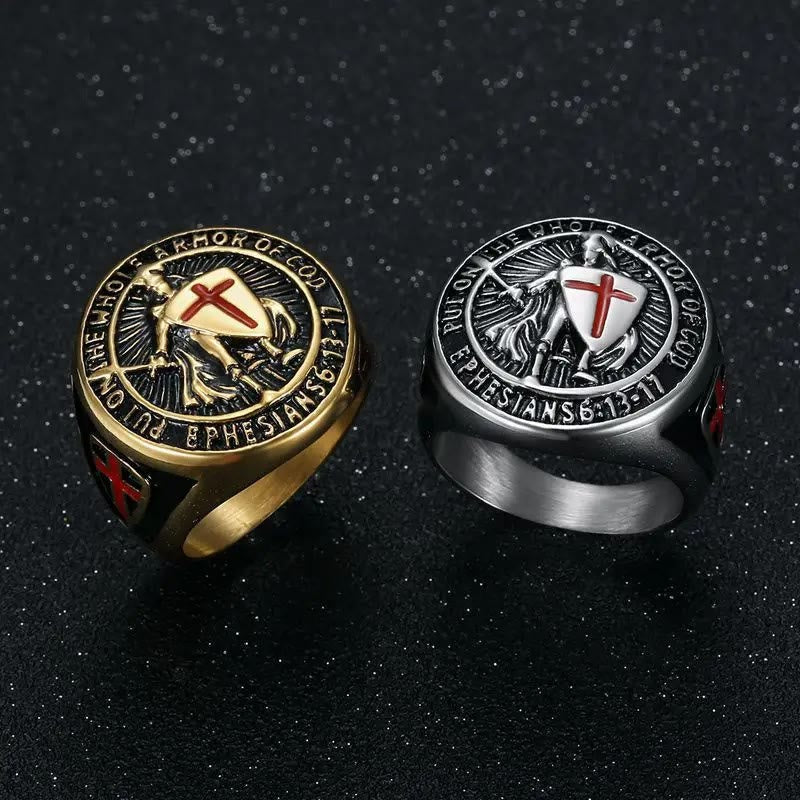 Anillo de Titanio con Escudo de Protección de Armadura de Caballero
