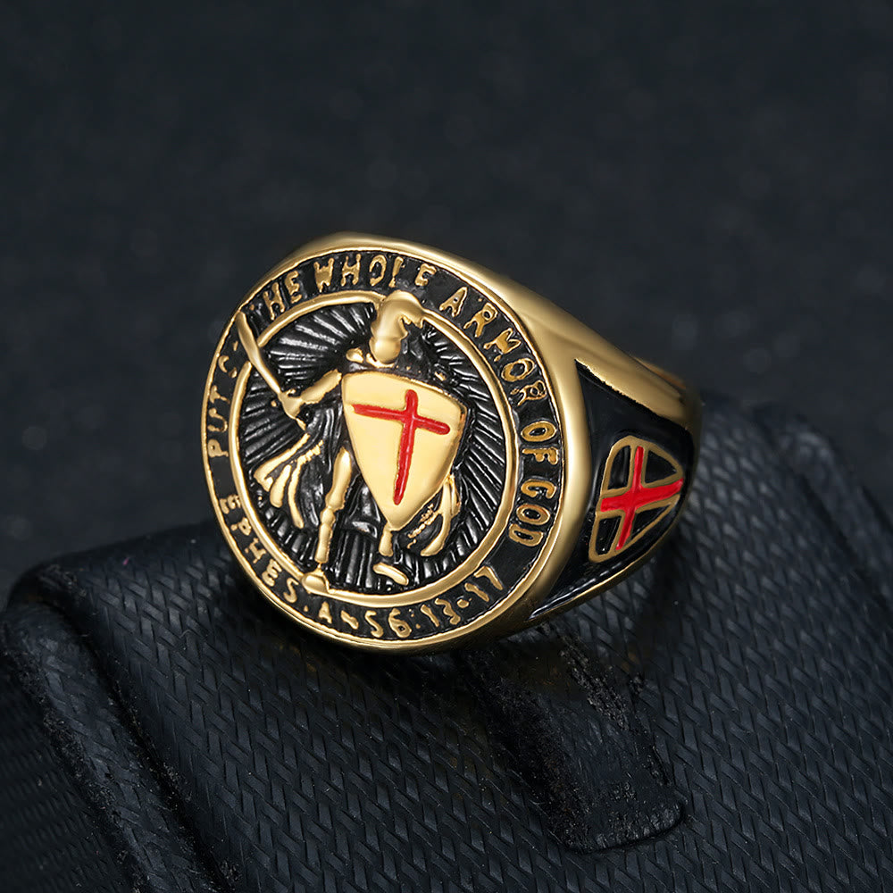 Anillo de Titanio con Escudo de Protección de Armadura de Caballero