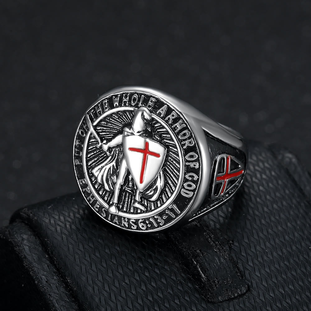 Anillo de Titanio con Escudo de Protección de Armadura de Caballero