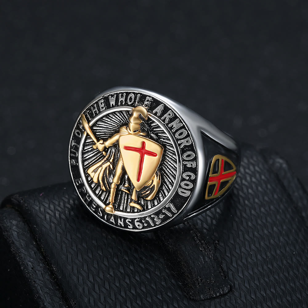 Anillo de Titanio con Escudo de Protección de Armadura de Caballero