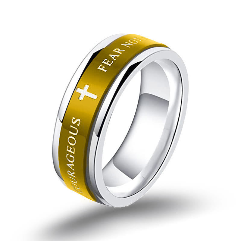 Anillo Rotatorio con Bordes en Cruz de Titanio Negro/Dorado