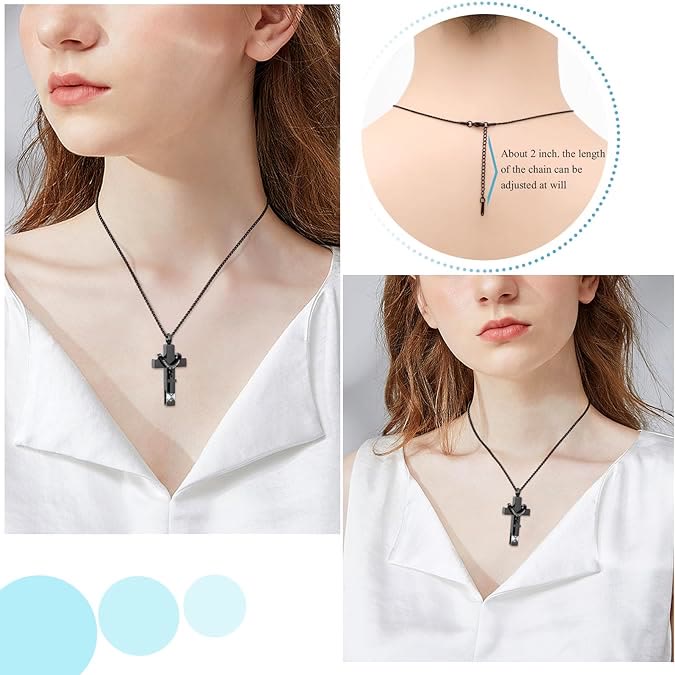 Collar de Colgante de Urna Doble Cruz de Piedras de Nacimiento de 12 Meses