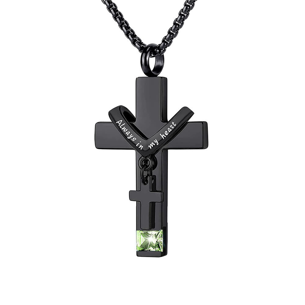 Collar de Colgante de Urna Doble Cruz de Piedras de Nacimiento de 12 Meses