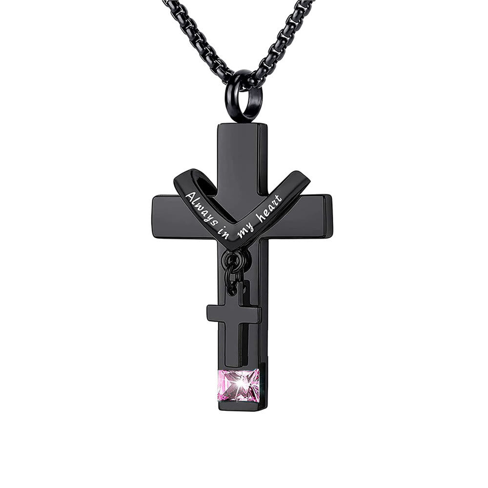 Collar de Colgante de Urna Doble Cruz de Piedras de Nacimiento de 12 Meses