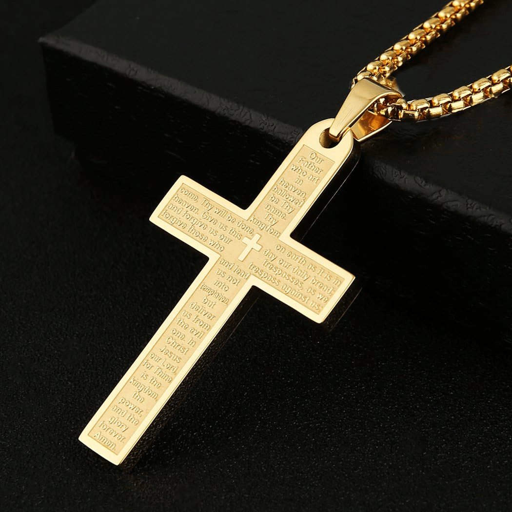Collar con Colgante de Cruz del Padre Nuestro de Acero Inoxidable