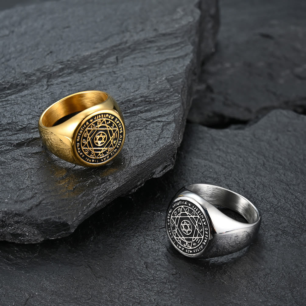 Anillo de la Estrella de Seis Puntas del Sello de Salomón, Constellación de Talisman, Banda de Acero Inoxidable