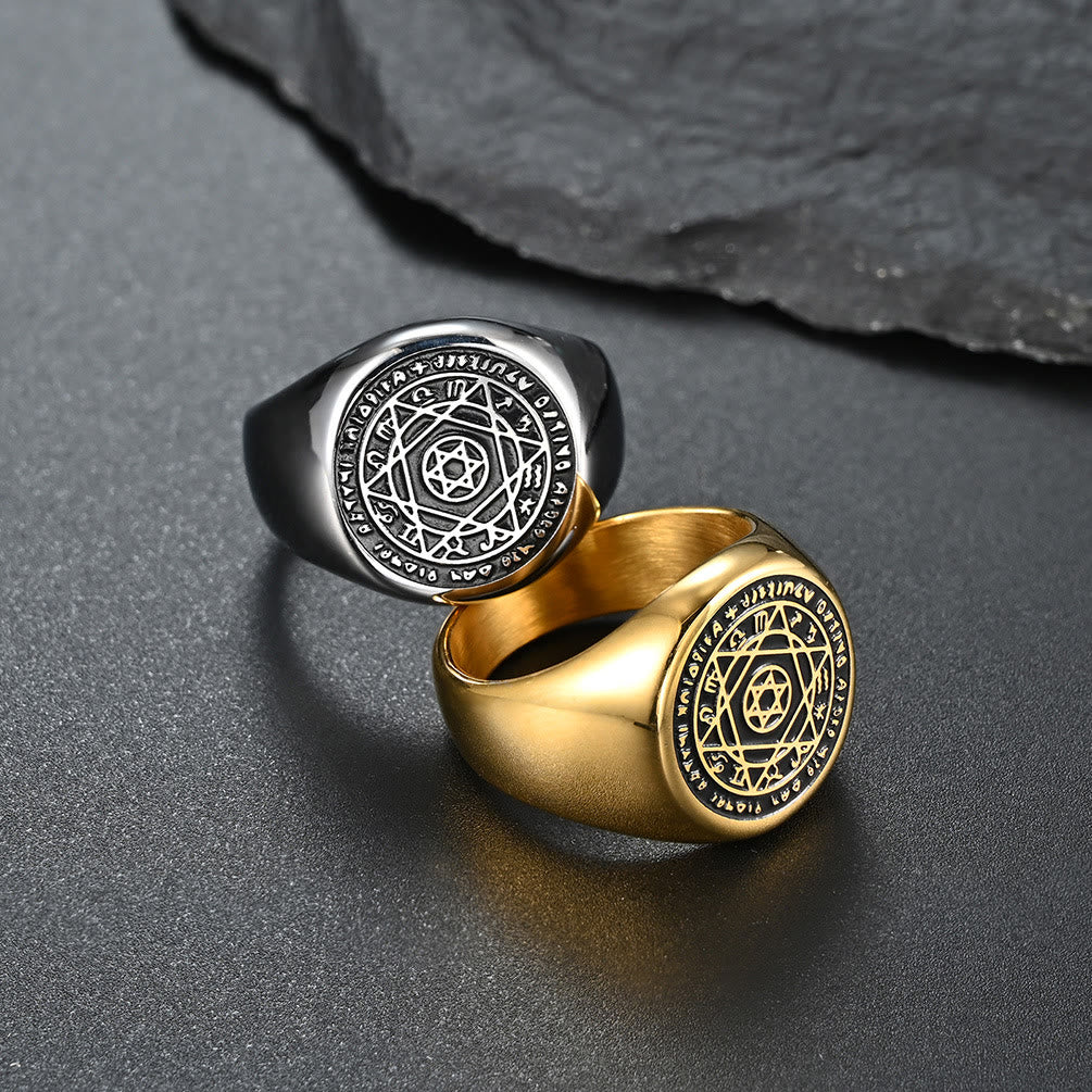Anillo de la Estrella de Seis Puntas del Sello de Salomón, Constellación de Talisman, Banda de Acero Inoxidable