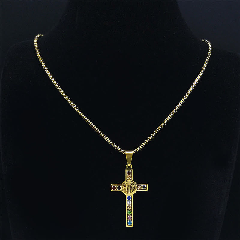 Cruz de San Benito Mezcla Biblia Collar de 12 Cristales