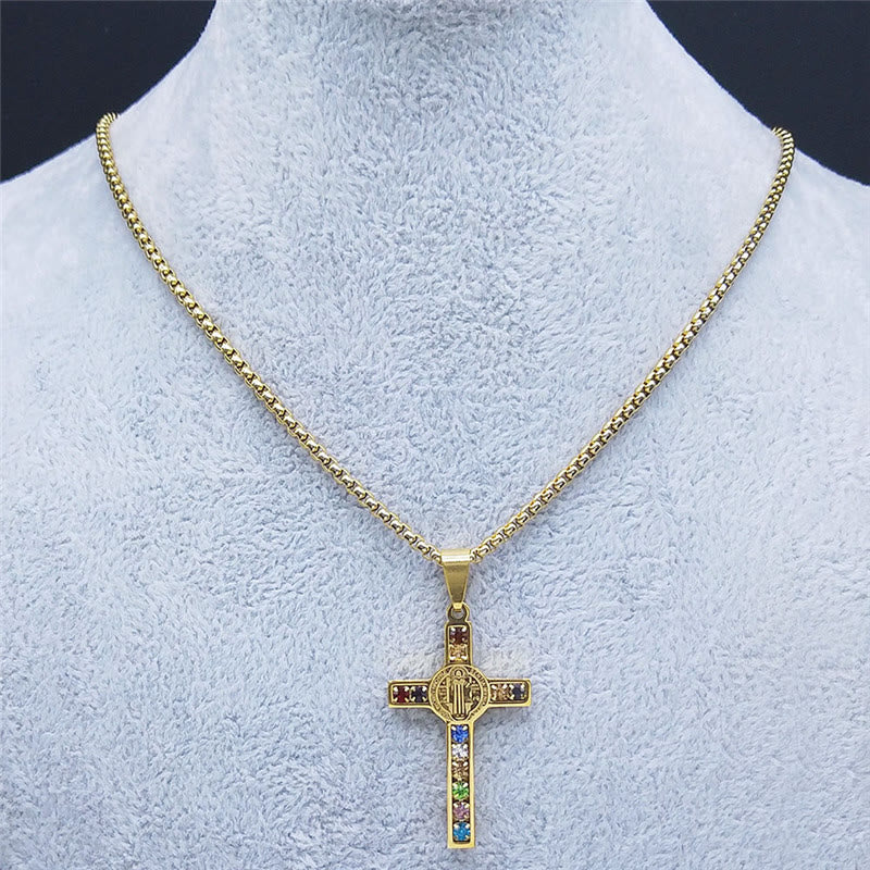 Cruz de San Benito Mezcla Biblia Collar de 12 Cristales