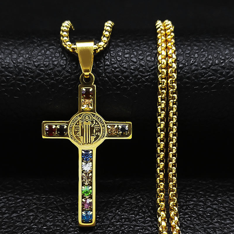 Cruz de San Benito Mezcla Biblia Collar de 12 Cristales