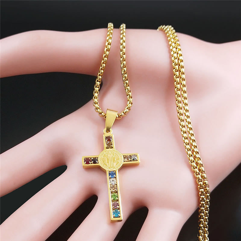 Cruz de San Benito Mezcla Biblia Collar de 12 Cristales