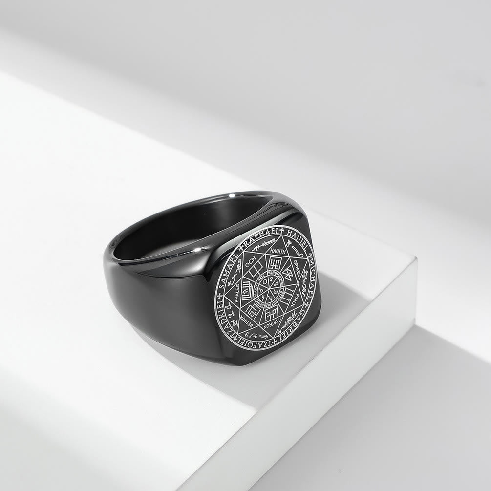 Sellos de Los Siete Arcángeles Protección Anillo de Titanio de Salomón Kabbalah