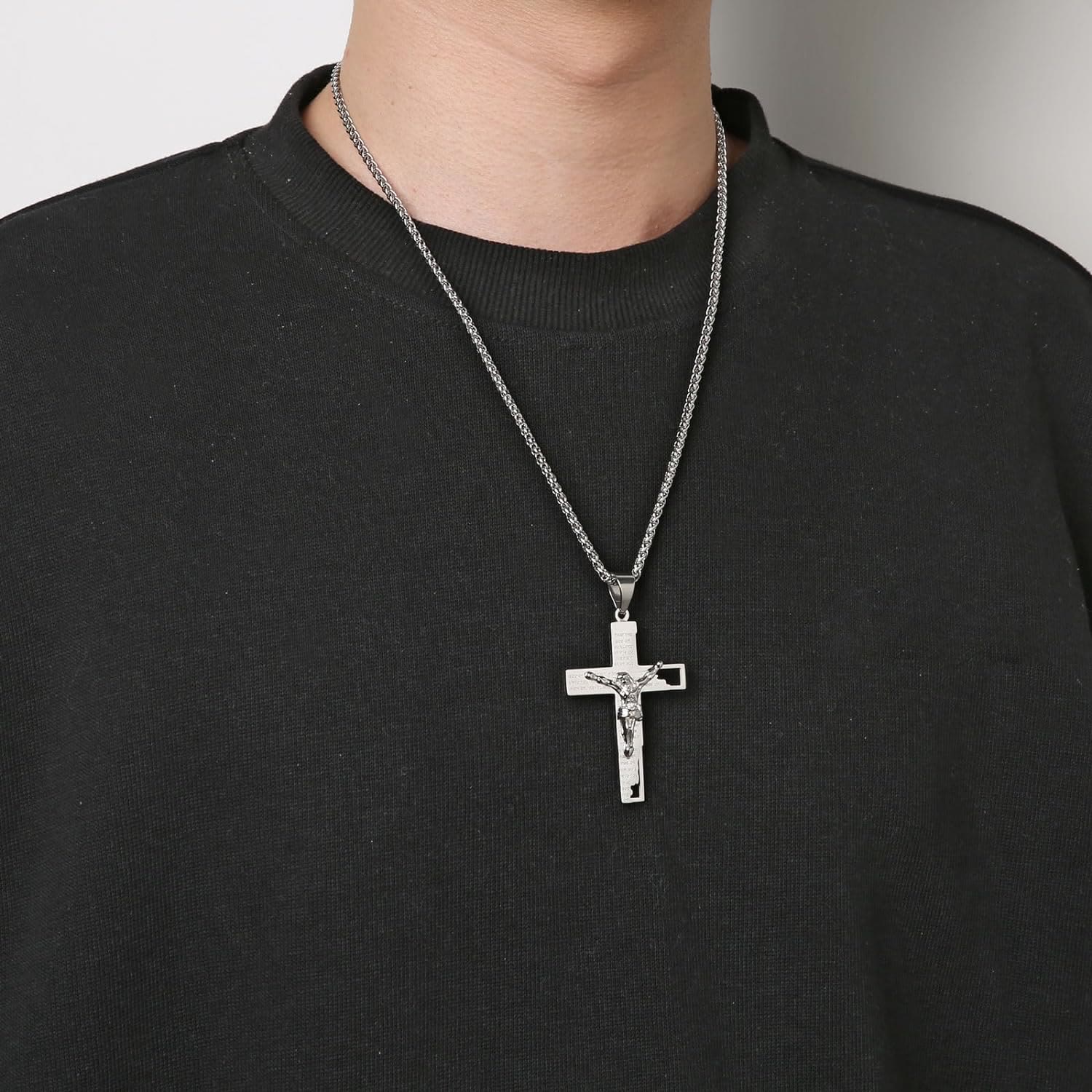 Collar de Oración con Crucifijo de Acero Inoxidable