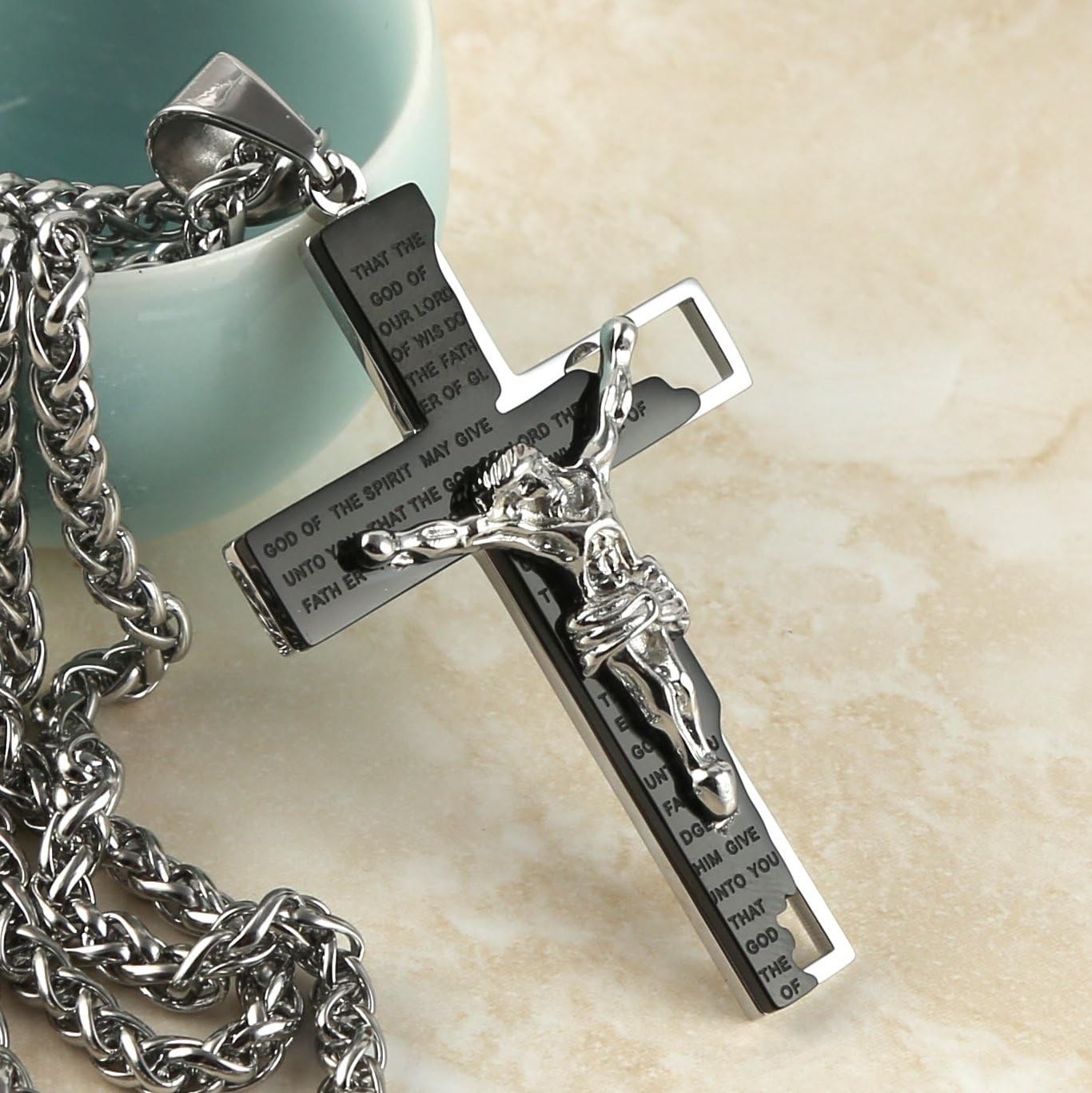 Collar de Oración con Crucifijo de Acero Inoxidable