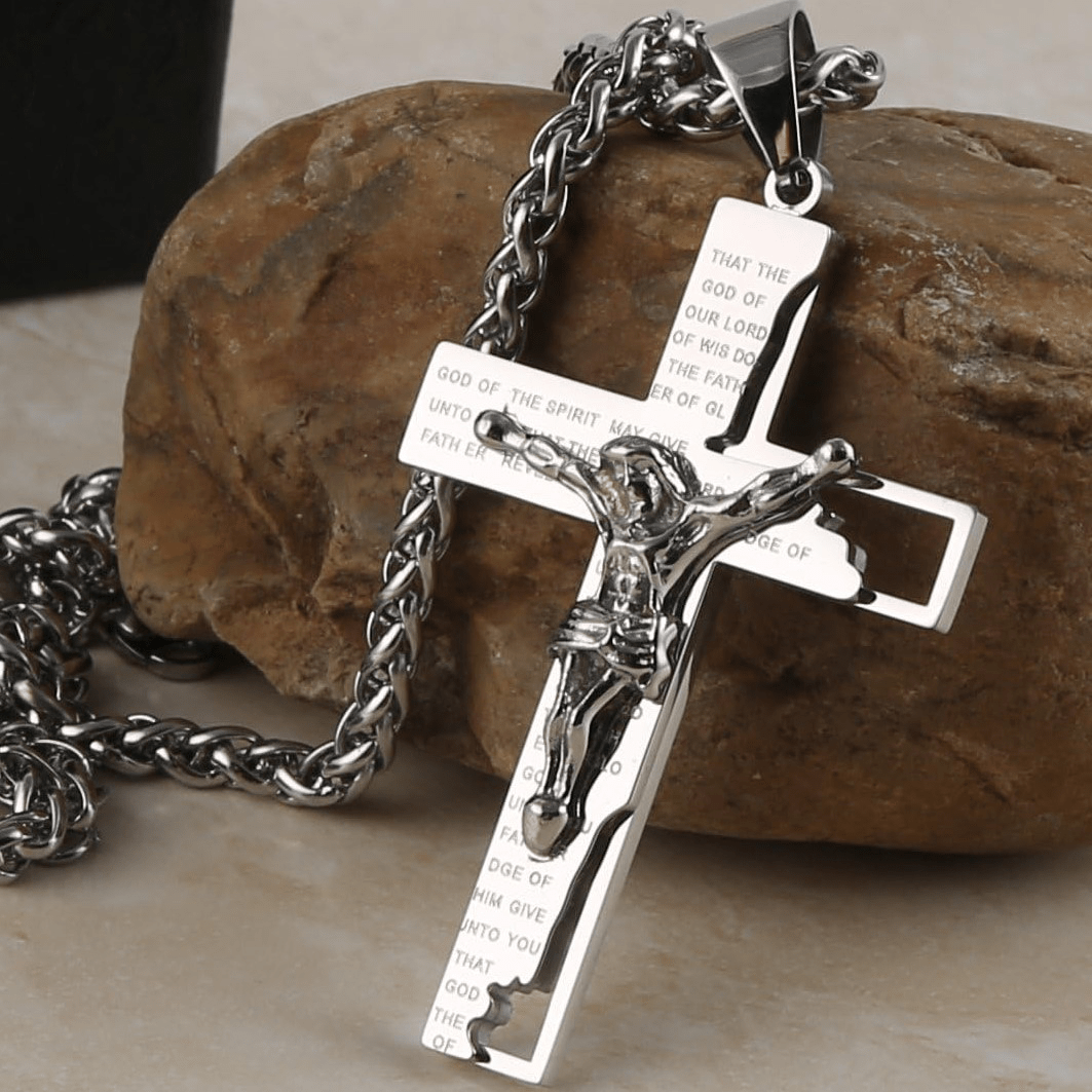 Collar de Oración con Crucifijo de Acero Inoxidable