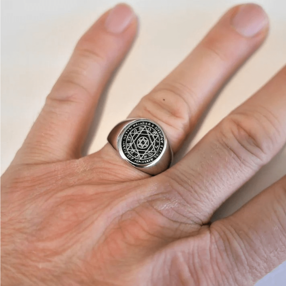 Anillo de la Estrella de Seis Puntas del Sello de Salomón, Constellación de Talisman, Banda de Acero Inoxidable