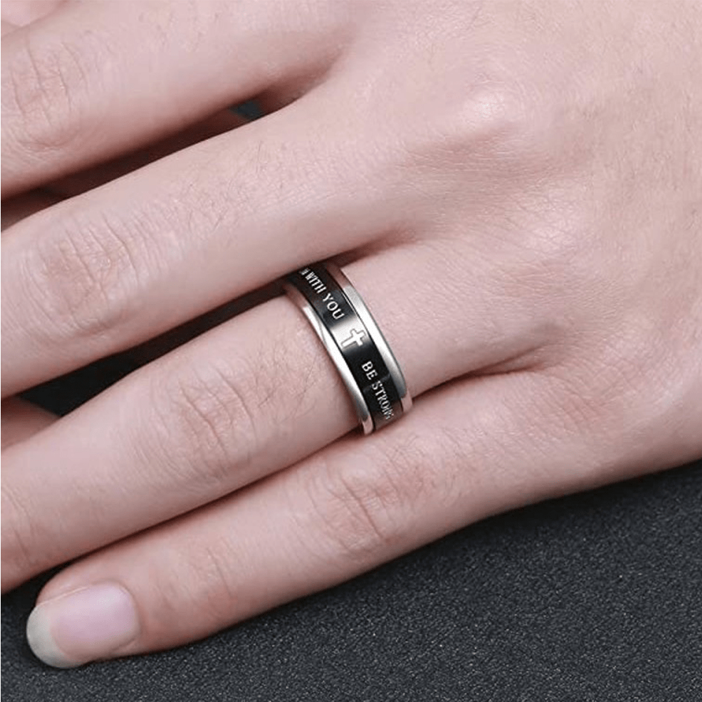 Anillo Rotatorio con Bordes en Cruz de Titanio Negro/Dorado