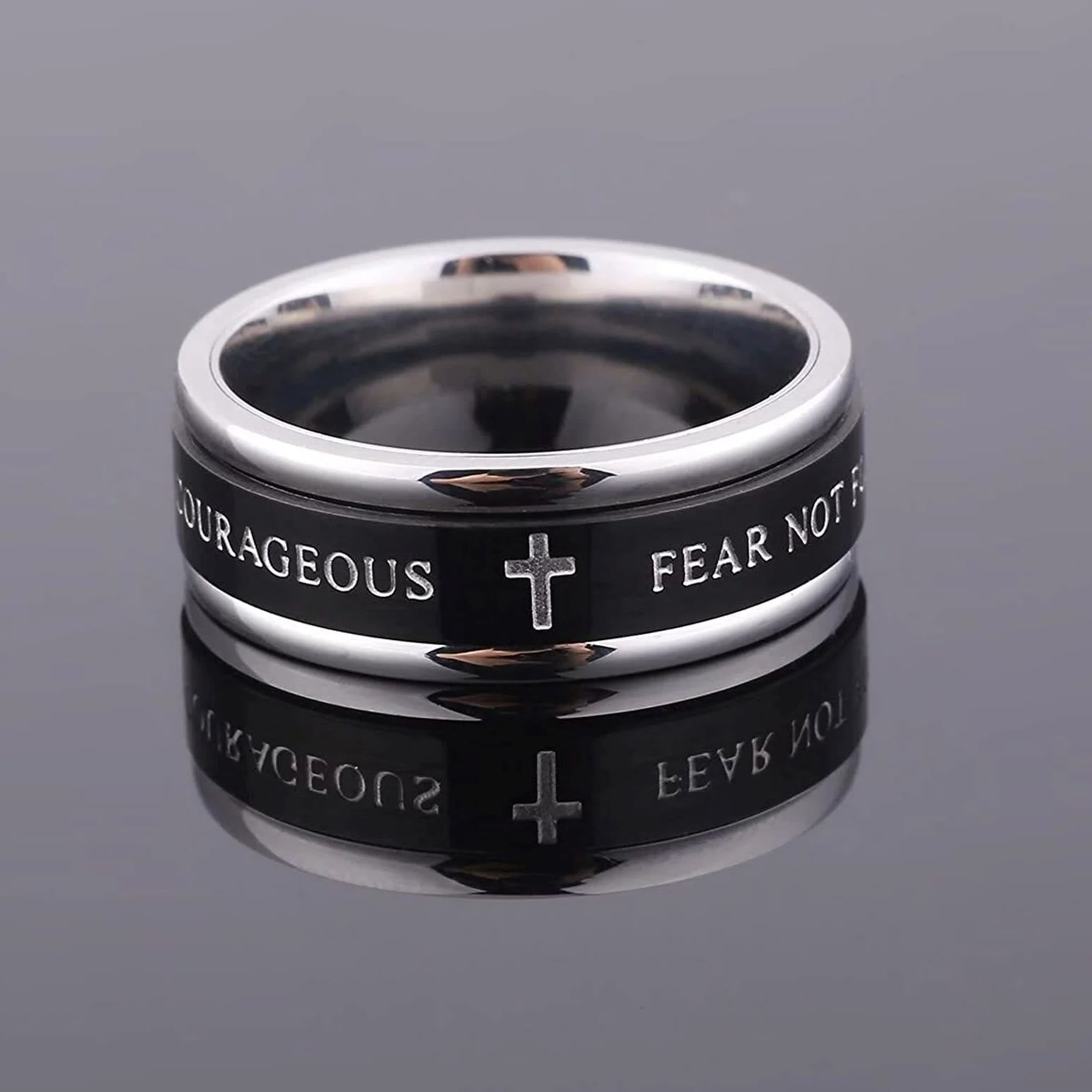 Anillo Rotatorio con Bordes en Cruz de Titanio Negro/Dorado